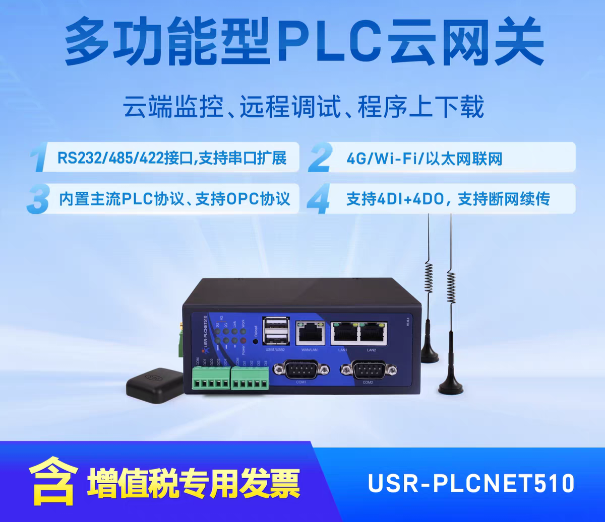 物联网PLC云网关4G通讯模块远程控制调试边缘计算PLCNET510